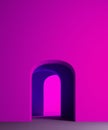 Abstract architectural neon light minimal background, arch niche exerior. Copy space. Premium design book cover idea. 3d