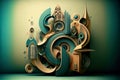 Abstract architectural retro composition in surrealism style. Retro background with surreal mindbending figures Royalty Free Stock Photo