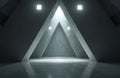 Abstract architectural space features stark concrete interior with triangular forms meeting at central apex. Symmetrical design Royalty Free Stock Photo