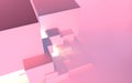 Abstract architectural vaporwave background with cube construction in pink and blue lights stage and light beam inside Royalty Free Stock Photo