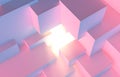 Abstract architectural vaporwave background with cube construction in pink and blue lights stage and light beam inside Royalty Free Stock Photo