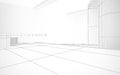 Abstract architectural white interior of a minimalist house with large windows. Drawing.