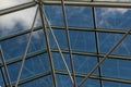 Abstract architecture background, greenhouse roof with blue sky and clouds