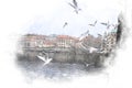 Abstract architecture sketch style image of Prague urban view