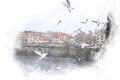 Abstract architecture sketch style image of Prague urban view Royalty Free Stock Photo