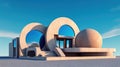 Abstract architecture surreal building. Dream scene with epic architectural abstraction under the blue sky. Generated AI