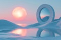 Abstract arctic scene with circular portal and pink sun Royalty Free Stock Photo