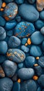 Abstract arrangement of blue and orange pebbles creating a textured pattern Royalty Free Stock Photo