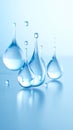 Abstract arrangement of clear water drops suspended in motion on a bright blue background Royalty Free Stock Photo