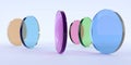 Abstract arrangement of colorful transparent disks on light background