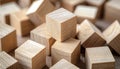 Abstract arrangement of 3d wooden cubes with rustic texture for a distinctive background setting