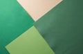 Abstract arrangement of different green paper sheets and one beige sheet. Modern color block composition with negative space. Royalty Free Stock Photo