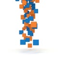 Abstract arrangement of falling blue and orange cubes creating a dynamic 3d visual effect Royalty Free Stock Photo