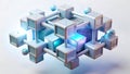 Blue and silver geometric cubes, abstract technology data concept design png transparent image Generative AI Royalty Free Stock Photo