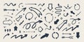 Abstract arrow icons set. Various doodle arrows in different shapes with grunge texture. Hand-drawn abstract infographic Royalty Free Stock Photo