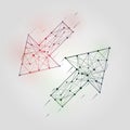 Abstract arrows set. Low poly geometrical figures with wireframe structure vector illustration