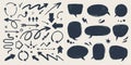 Abstract arrows and Speech bubbles set. Various doodle arrows and talk balloons with grunge texture. Hand-drawn abstract Royalty Free Stock Photo