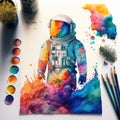 Abstract art of astronaut in spacesuit watercolor painting background.