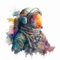 Abstract art of astronaut in spacesuit watercolor painting isolated background.