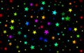 Colorful rainbow background of stars, bright, scattering of stars, night, black, red, blue, green, yellow, holiday, fun, party,