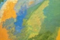 Abstract art background green and orange colors. Watercolor painting on canvas with soft blue gradient Royalty Free Stock Photo