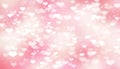 Pink blurred bokeh background with white hearts, Valentine`s day, love, tenderness, romance