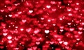 Red hearts on black background, blurred bokeh background, crimson, pink, bright, glitter, holiday, lights, glow, Valentine`s day, Royalty Free Stock Photo