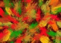 Abstract art background with red, yellow and green colors. Watercolor painting with orange brush strokes Royalty Free Stock Photo