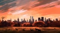 Abstract Art Of Central Park Sheep Meadow Dog Park At Sunset