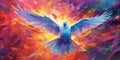 Abstract art. Colorful painting art of a dove. Holy Spirit concept. Christian illustration