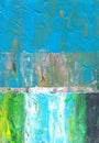 Abstract art colorful rough background. Hand drawn calm oil painting. Blue, brown, green, white textured brush strokes Royalty Free Stock Photo