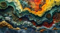 Abstract art composition made entirely from various types of colorful decorative moss and different colorful wave shapes.