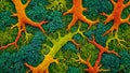 Abstract art composition made entirely from various types of colorful decorative moss and different colorful shapes