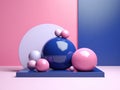 Abstract art 3D pink and blue geometric solid shape and form still life. Royalty Free Stock Photo