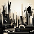 Abstract Art Deco Futurism: A Modern City Skyline With Elaborate Landscapes