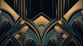 Abstract art deco. Great Gatsby 1920s geometric architecture background. Retro vintage black, gold, and silver roaring 20s Royalty Free Stock Photo