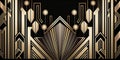 Abstract art deco. Great Gatsby 1920s geometric architecture background. Retro vintage black, gold, and silver texture. Royalty Free Stock Photo