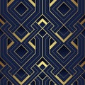 Abstract art deco seamless blue and golden pattern