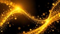 Abstract art design with golden light effects. Elegant complex flow of golden particles in cyberspace create sparkling pattern.