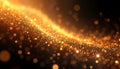 Abstract art design with golden light effects. Elegant complex flow of golden particles in cyberspace creating sparkling