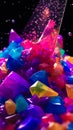 abstract art elements geometric shapes, crystals and dust, chaotic shapes, iridescent neon bright colors, abstract modern