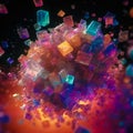 abstract art elements of minerals, crystals, colorful rocks shapes, crystals and dust, chaotic shapes, iridescent neon bright