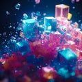 abstract art elements of minerals, crystals, colorful rocks shapes, crystals and dust, chaotic shapes, iridescent neon bright