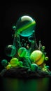 abstract art elements of slime and liquid,crystal, spheres, chaotic shapes, iridescent neon vivid colors, abstract contemporary