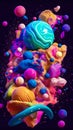 abstract art elements of slime and liquid,crystal, spheres, chaotic shapes, iridescent neon vivid colors, abstract contemporary