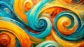Abstract Art Explosion Dynamic Turquoise Orange and Yellow Swirls on Textured Canvas