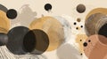 Abstract art features circular shapes in brown, black, and white tones with various textures and patterns on a light background Royalty Free Stock Photo