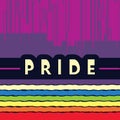 Abstract art featuring multicolor rainbow bands and text saying PRIDE Royalty Free Stock Photo