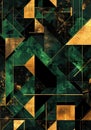 Abstract art geometric pattern with emerald green and gold, featuring an array of shapes Royalty Free Stock Photo