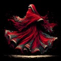 Abstract art with a girl dancing and wearing a red burka